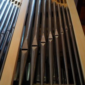Kirche-Pax - Orgelpfeifen (c) B. Hellmanns acht Orgelpfeifen im Rahmen der Orgel