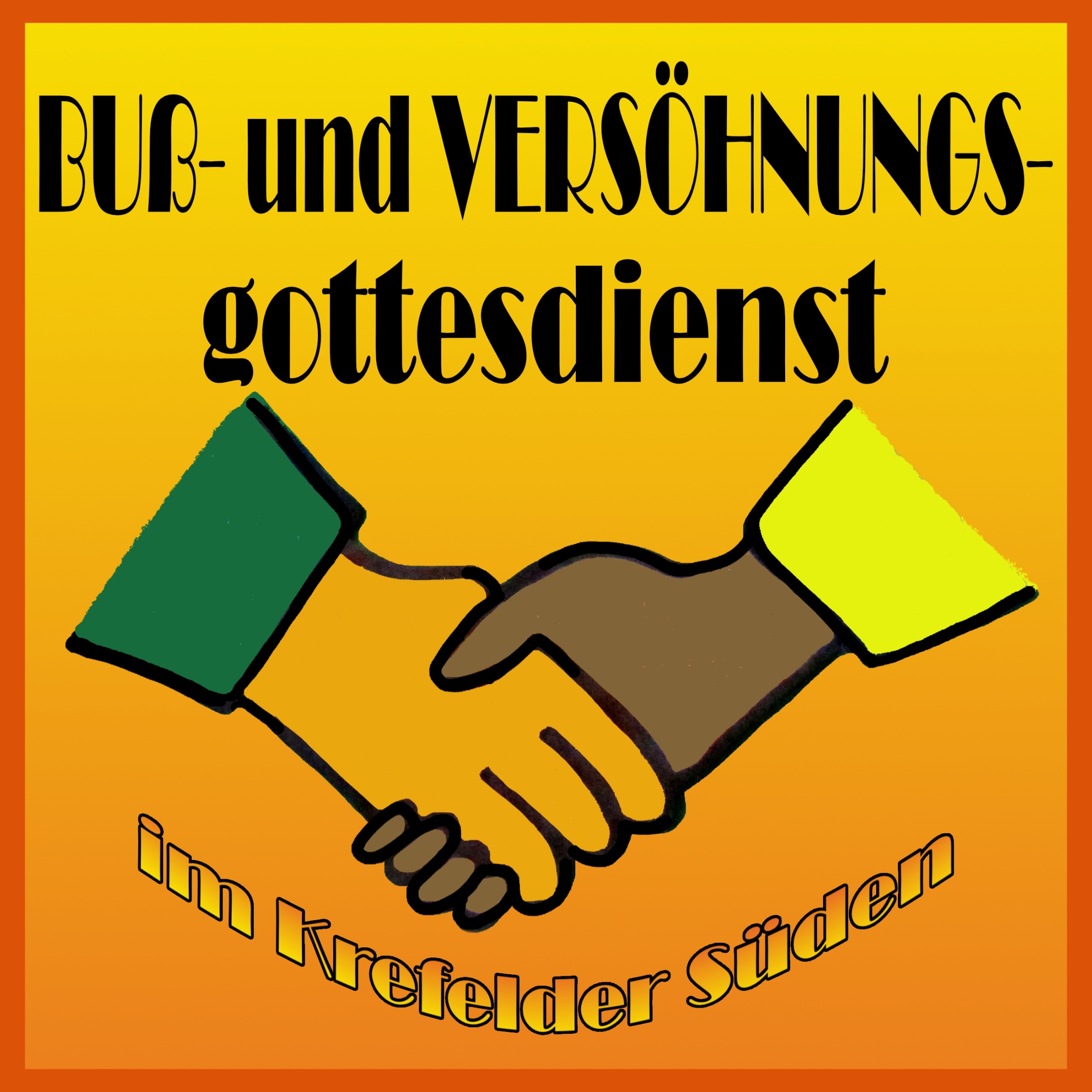 Zeichnung zweier Hände, die sich veröhnen, drüber und drunter Schrift