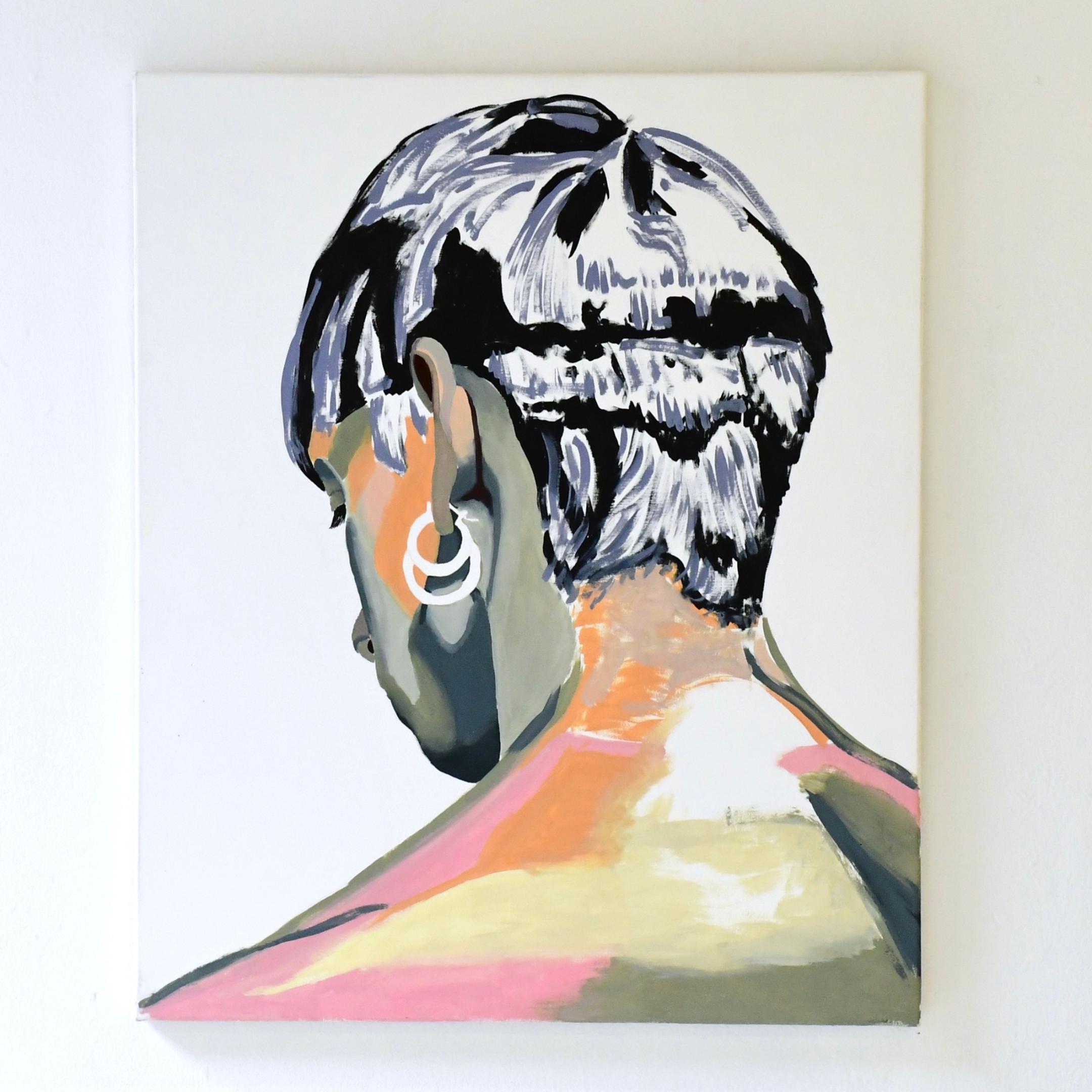 Selbstportrait von hinten über die linke Schulter